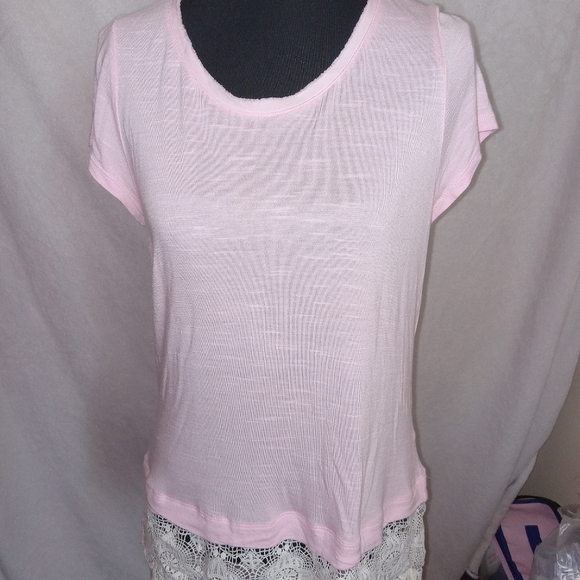 INC International Concepts Light Pink V-Neck Top With Lace Trim - Picture 5 of 12